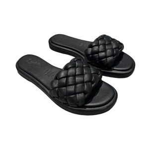 SEYCHELLES black braided leather slide sandals - size 6